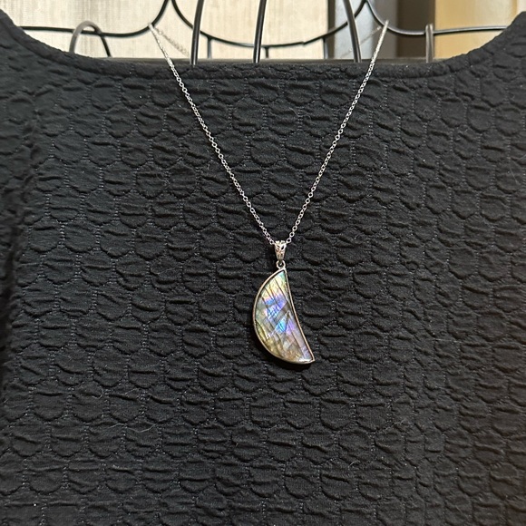 B.Rising Jewelry - Purple and Rainbow Flash Labradorite Moon Pendant Necklace
